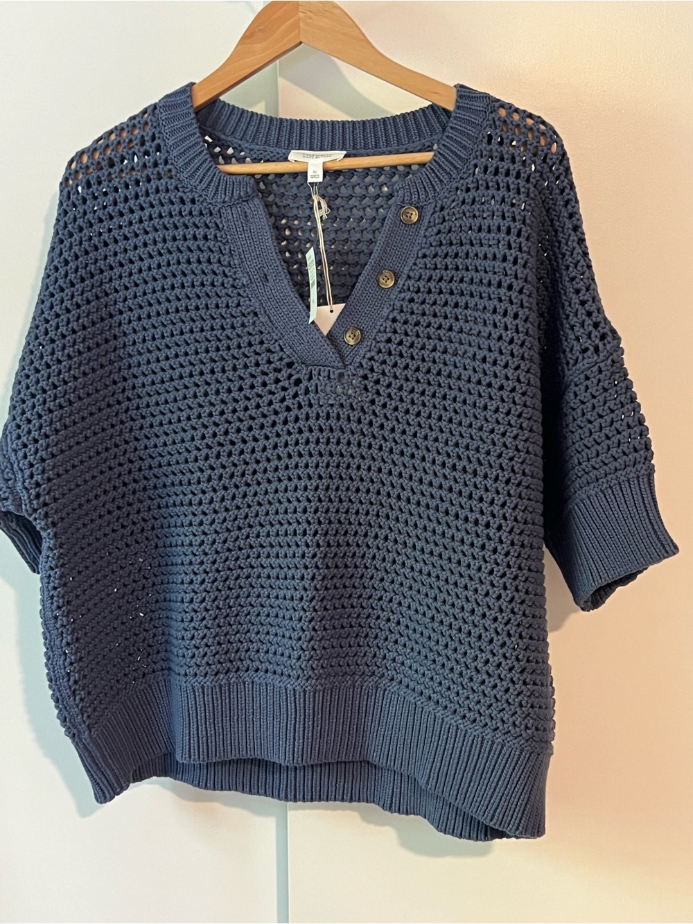 Haven Well Within V-Neck Knot Stitch Henley Sweater Dusty Blue NWT - Picture 2 of 7